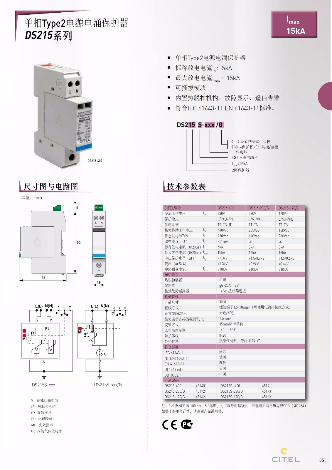 交流防雷器DS215系列電源電涌保護器技術(shù)參數(shù)